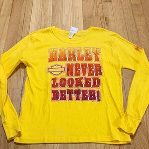 Harley Davidson Harley Never Looked Better Long Sleeve Yellow Graphic Tee Sz L